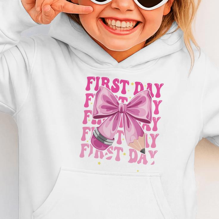 First Day Of School Girls Coquette Bow Back To School Performance Graphic Toddler Hoodie First Day Of School Girls Coquette Bow Back To School Performance Graphic Toddler Hoodie