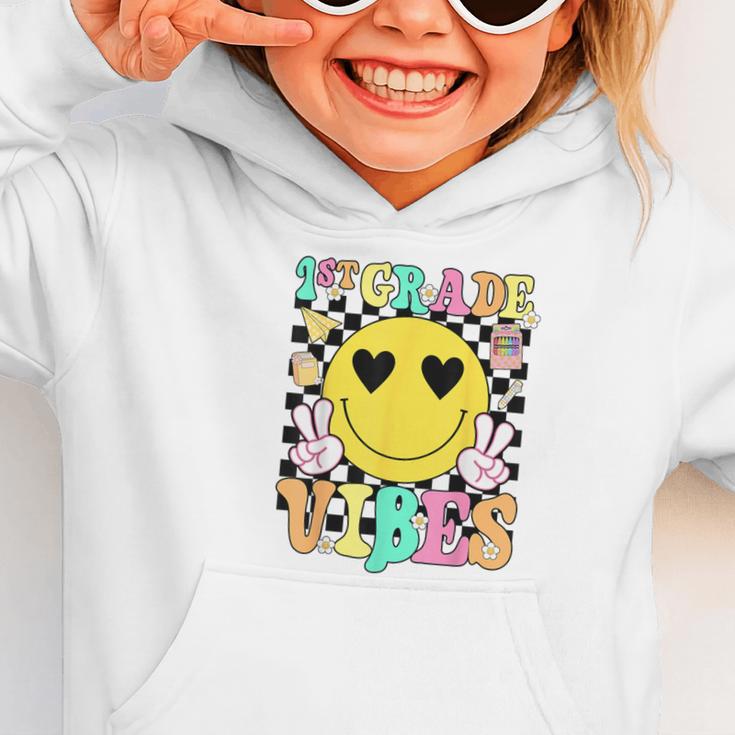 Girls 1st Grade Vibes Smile Face Back To School First Grade Graphic Toddler Hoodie Girls 1st Grade Vibes Smile Face Back To School First Grade Graphic Toddler Hoodie