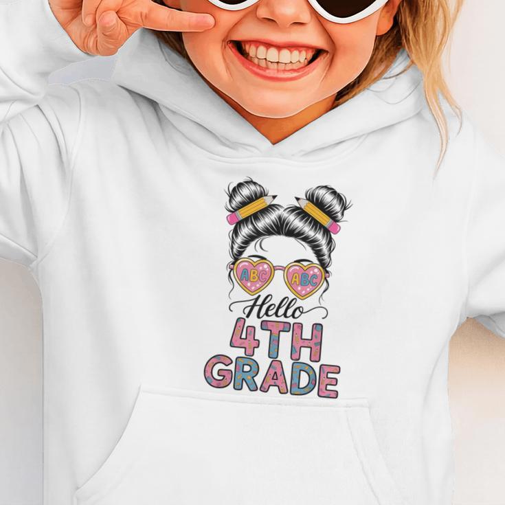 Hello 4th Grade Messy Bun Hair Back To School Girls Graphic Toddler Hoodie Hello 4th Grade Messy Bun Hair Back To School Girls Graphic Toddler Hoodie