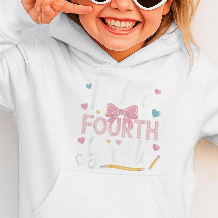 Hello Fourth Grade Back To School Girl Hearts Pink Bow Kids Graphic Toddler Hoodie