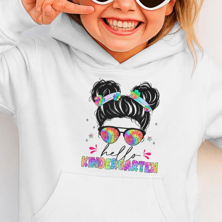 Hello Kindergarten Shirt Messy Bun Tie Dye Back To School Graphic Toddler Hoodie Hello Kindergarten Shirt Messy Bun Tie Dye Back To School Graphic Toddler Hoodie