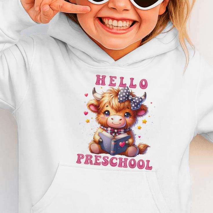 Hello Preschool Cute Highland Cow Lover Back To School Graphic Toddler Hoodie