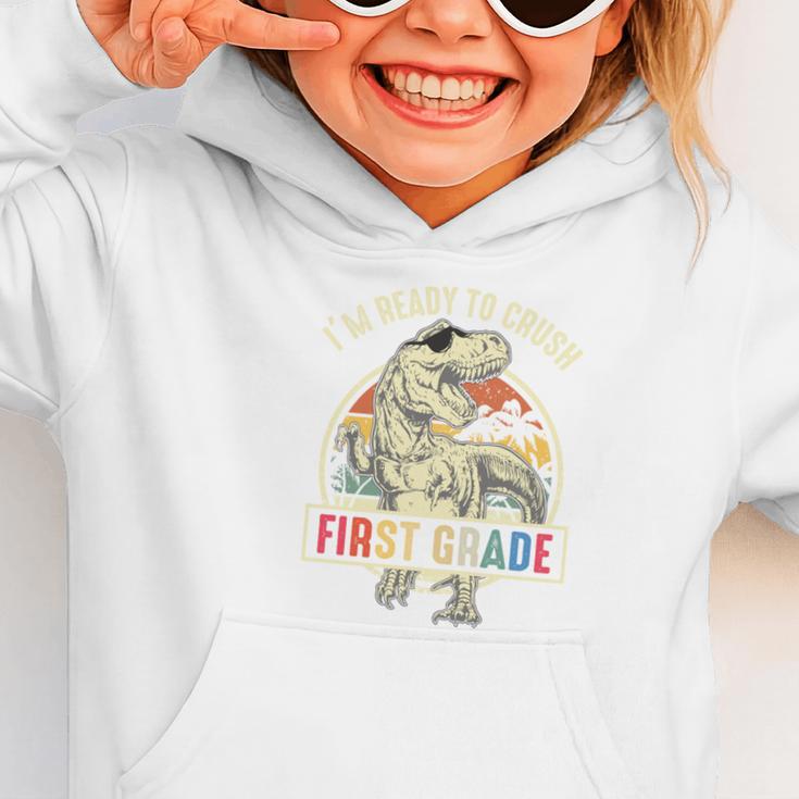 I'm Ready To Crush First Grade DinosaurRex Back To School Performance Graphic Toddler Hoodie I'm Ready To Crush First Grade DinosaurRex Back To School Performance Graphic Toddler Hoodie