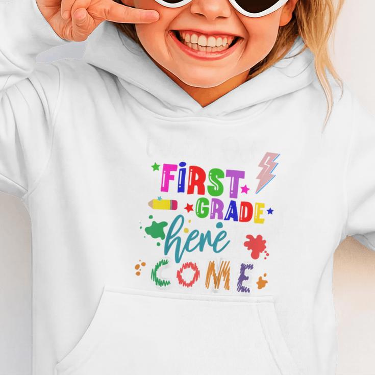 Kids Watch Out First Grade Here I Come 1st Grade Back To School Graphic Toddler Hoodie