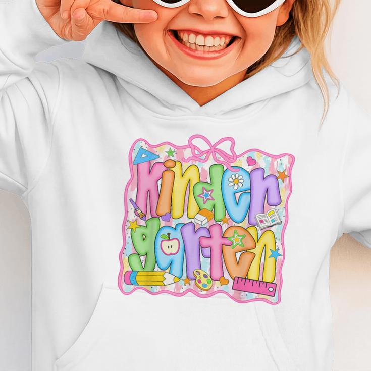 Kindergarten Coquette Bow Back To School Kinder Girl Kids Graphic Toddler Hoodie Kindergarten Coquette Bow Back To School Kinder Girl Kids Graphic Toddler Hoodie