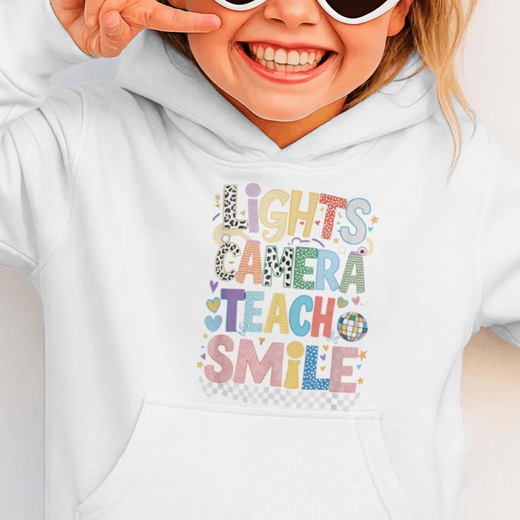 Lights Camera Teach Smile Back To School Awesome Learners Graphic Toddler Hoodie Lights Camera Teach Smile Back To School Awesome Learners Graphic Toddler Hoodie