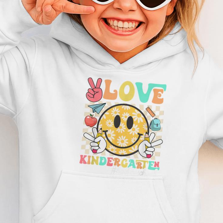 Peace Love Kindergarten Smile Face Back To School Girls Kids Graphic Toddler Hoodie Peace Love Kindergarten Smile Face Back To School Girls Kids Graphic Toddler Hoodie