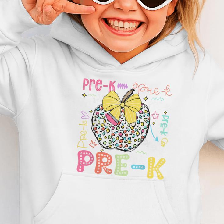 Pre-K Typography First Day Back To School Leopard Apple Graphic Toddler Hoodie Pre-K Typography First Day Back To School Leopard Apple Graphic Toddler Hoodie