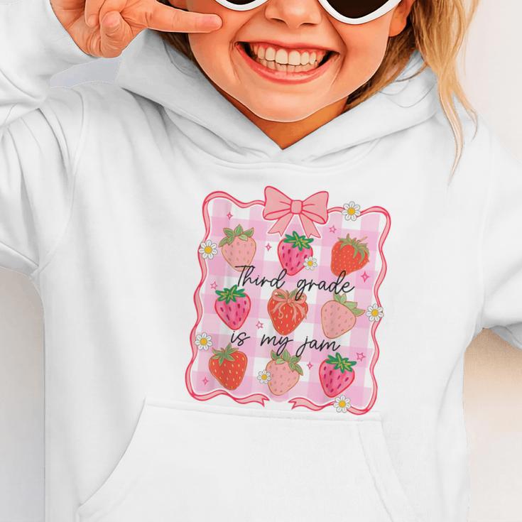 Preppy Back To School 3rd Grade Is My Jam Strawberry Bow Graphic Toddler Hoodie