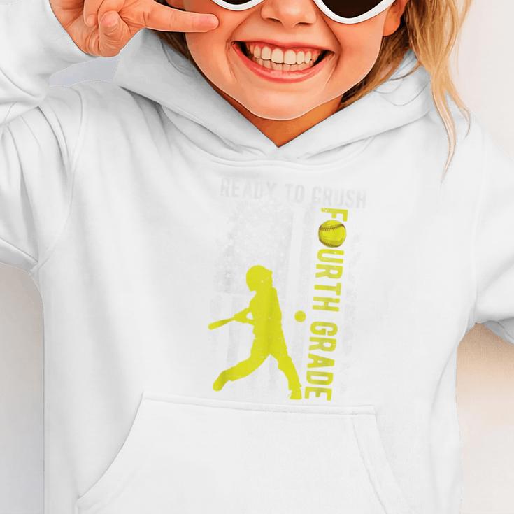 Ready To Crush Fourth Grade Softball USA Flag Back To School Graphic Toddler Hoodie