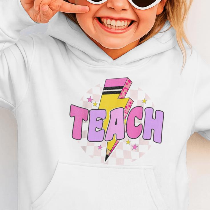 Retro Checkered Teach Pencil Lightning Back To School Graphic Toddler Hoodie Retro Checkered Teach Pencil Lightning Back To School Graphic Toddler Hoodie