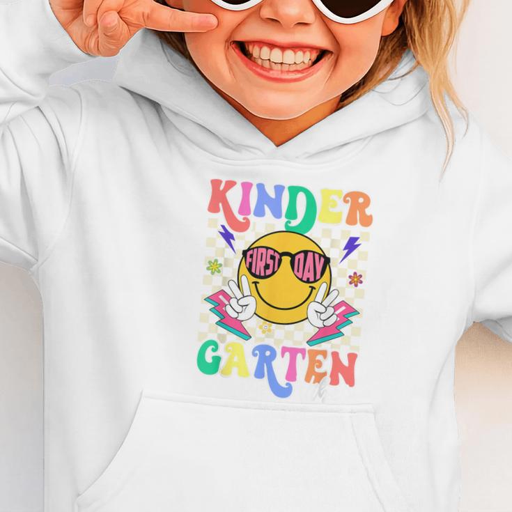 Retro Groovy Kinder Garten Vibes Smile Team Back To School Graphic Toddler Hoodie Retro Groovy Kinder Garten Vibes Smile Team Back To School Graphic Toddler Hoodie