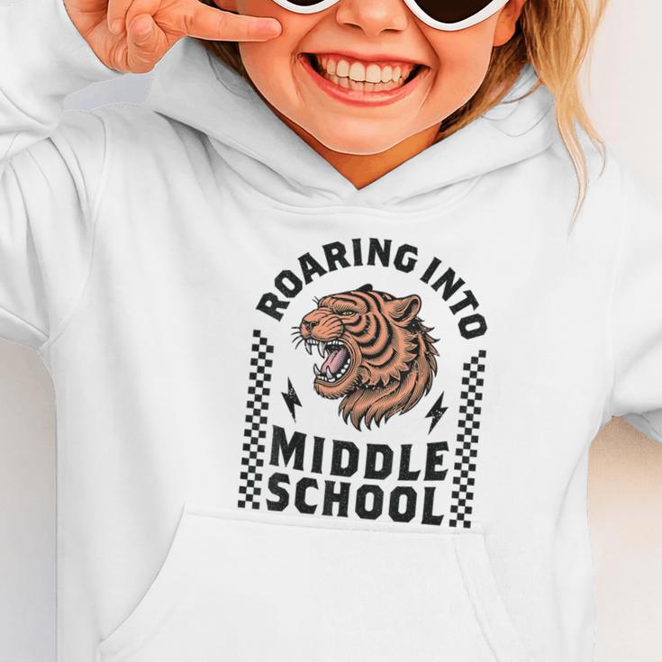 Roaring Into Middle School Tiger Back To School Boy Girl Kid Graphic Toddler Hoodie Roaring Into Middle School Tiger Back To School Boy Girl Kid Graphic Toddler Hoodie