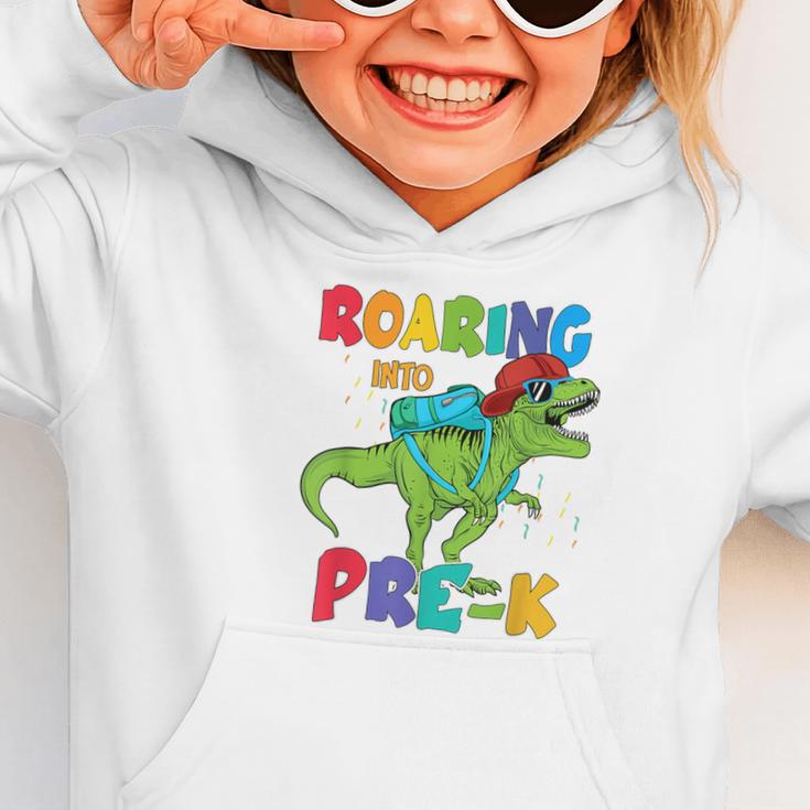 Roaring Into Pre-K Preschool Dinosaur Back To School Graphic Toddler Hoodie