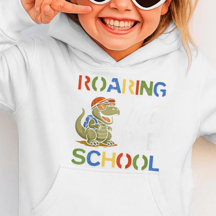 Roaring Into Preschool First Day Back To School Students Graphic Toddler Hoodie Roaring Into Preschool First Day Back To School Students Graphic Toddler Hoodie