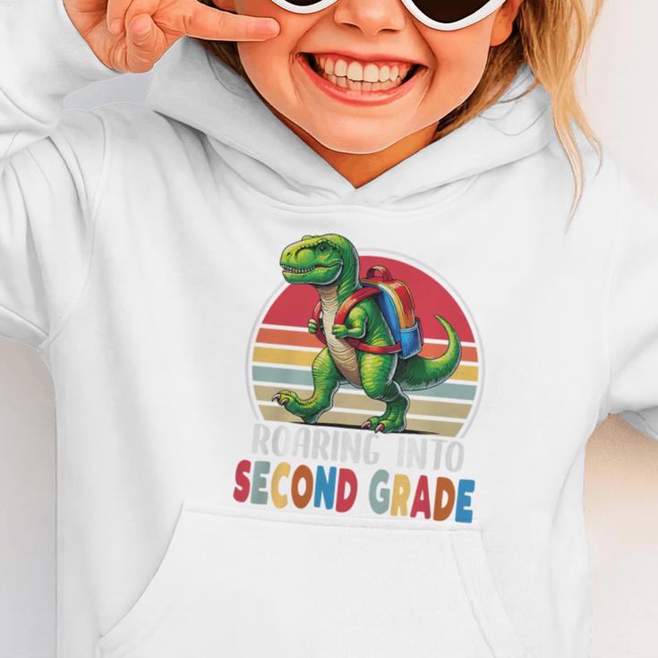 Roaring Into Second Grade T-Rex Back To School 2nd Grade Premium Tri-Blend Graphic Toddler Hoodie