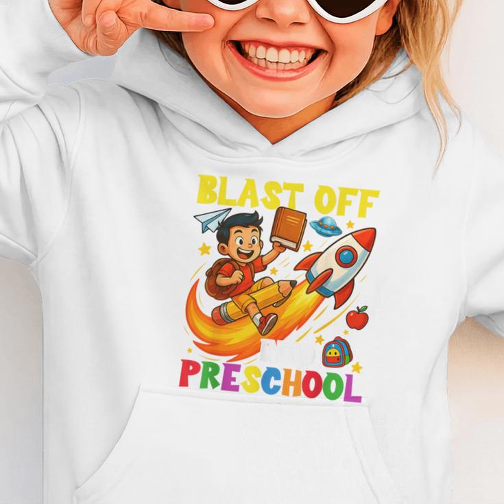 Rocket Blast Off Into Preschool Back To School Graphic Toddler Hoodie