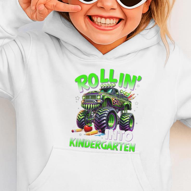 Rollin' Into Kindergarten Monster Truck Back To School Boys Graphic Toddler Hoodie Rollin' Into Kindergarten Monster Truck Back To School Boys Graphic Toddler Hoodie