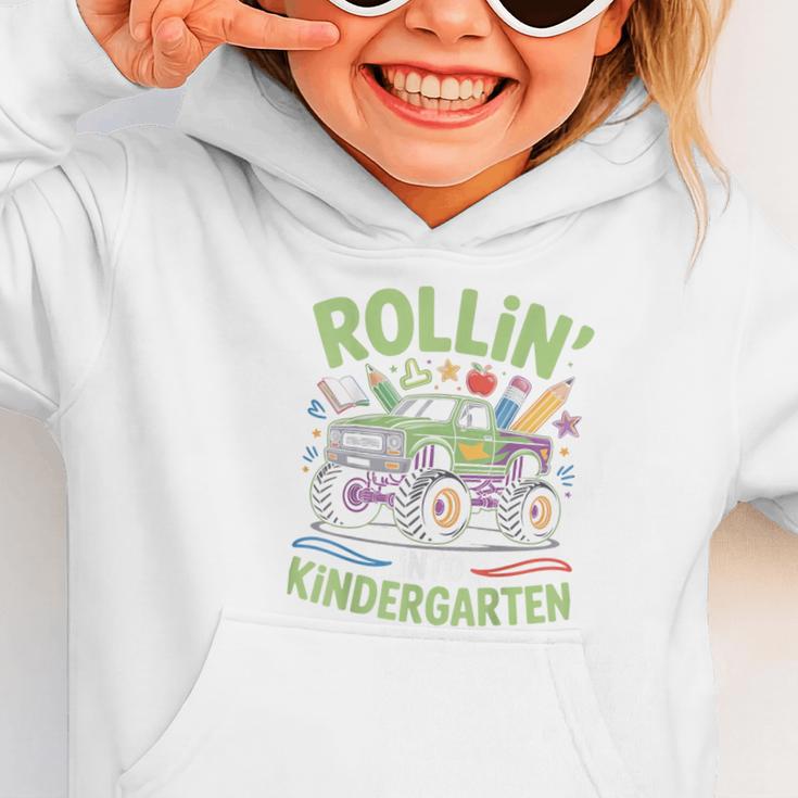 Rollin Into Kindergarten Monster Truck Back To School Graphic Toddler Hoodie