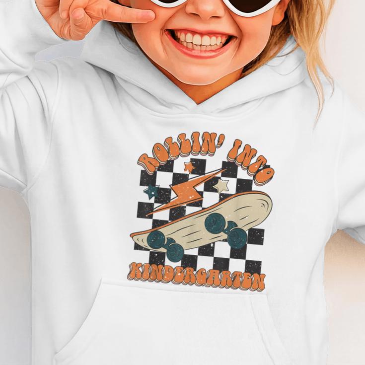 Rolling Into Kindergarten Retro Groovy Back To School Kids Graphic Toddler Hoodie Rolling Into Kindergarten Retro Groovy Back To School Kids Graphic Toddler Hoodie