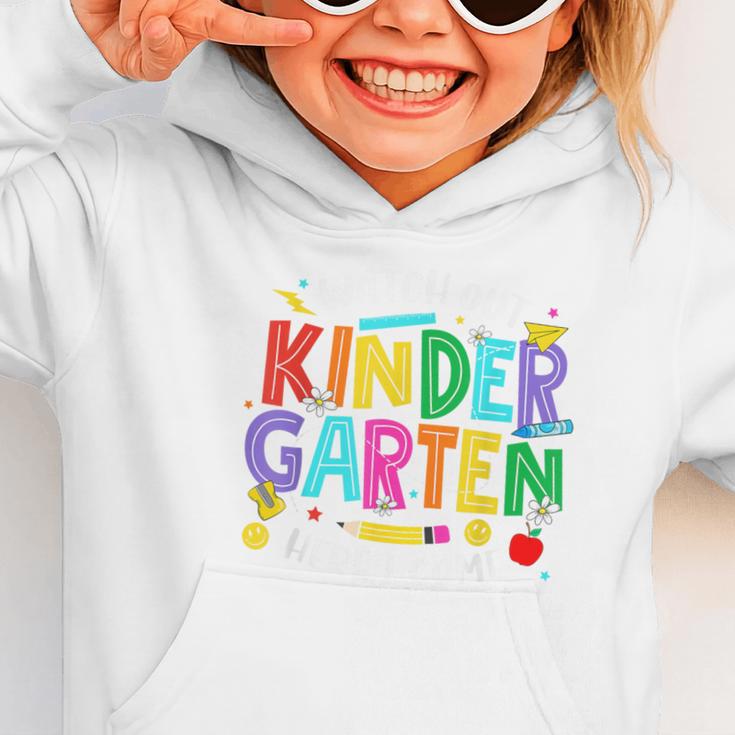 Watch Out Kindergarten Here I Come Kinder Back To School Kid Graphic Toddler Hoodie Watch Out Kindergarten Here I Come Kinder Back To School Kid Graphic Toddler Hoodie