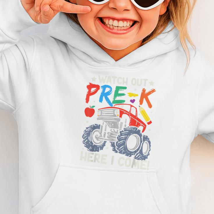 Watch Out Pre-K Here I Come Monster Truck Back To School Graphic Toddler Hoodie