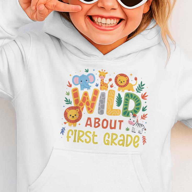 Wild About First Grade Safari Jungle Animals Back To School Graphic Toddler Hoodie