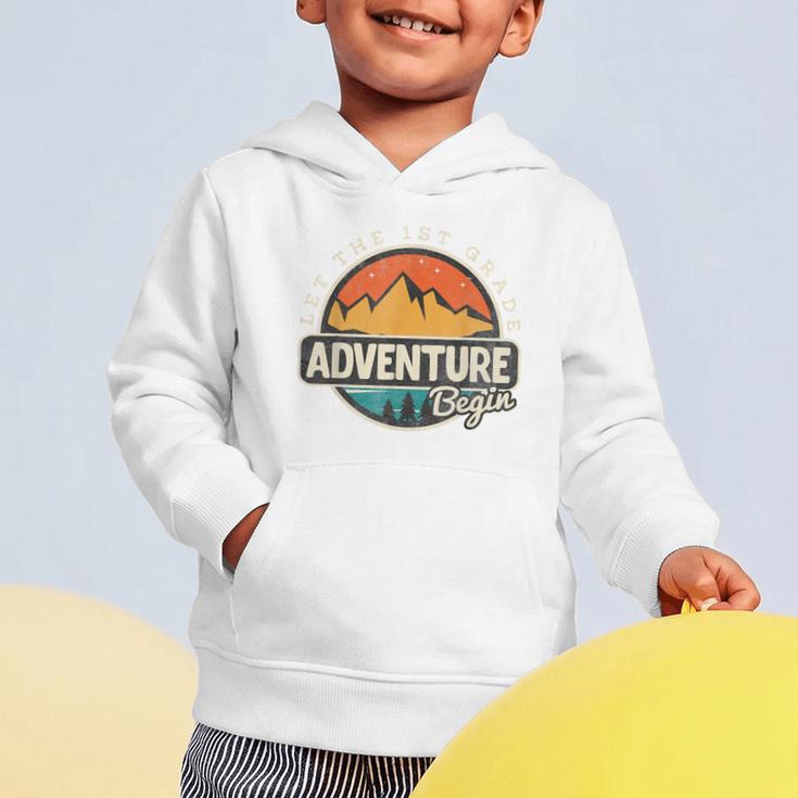 1st First Grade Shirt Adventure Begin Back To School Graphic Toddler Hoodie