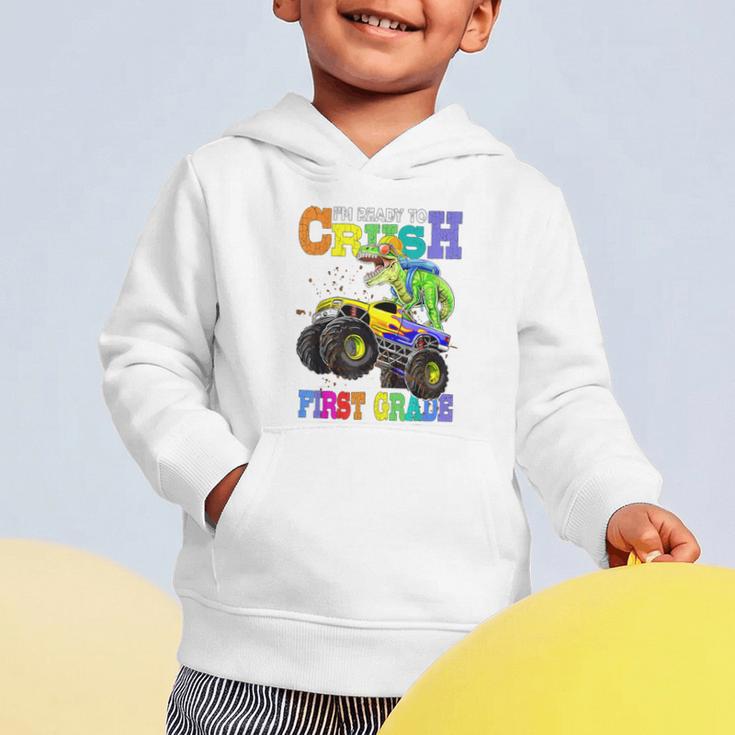 Back To School Boy Dinosaur I'm Ready To Crush First Grade Graphic Toddler Hoodie