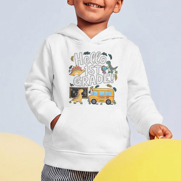 Cute Hello 1st Grade Dinosaur School Back To School Dino Bus Graphic Toddler Hoodie