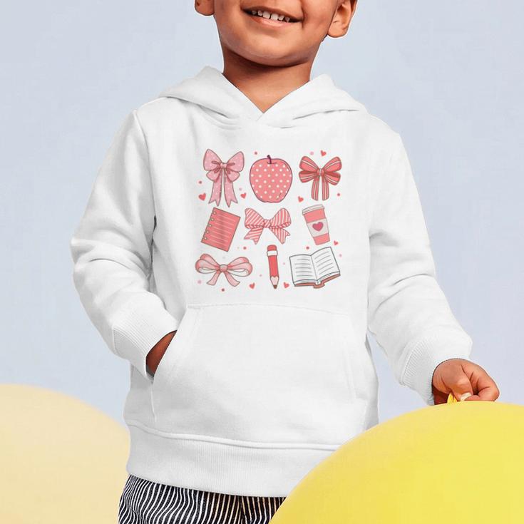 Happy Back To School 1st Day Toddler Girl Boho Coquette Bows Graphic Toddler Hoodie Happy Back To School 1st Day Toddler Girl Boho Coquette Bows Graphic Toddler Hoodie