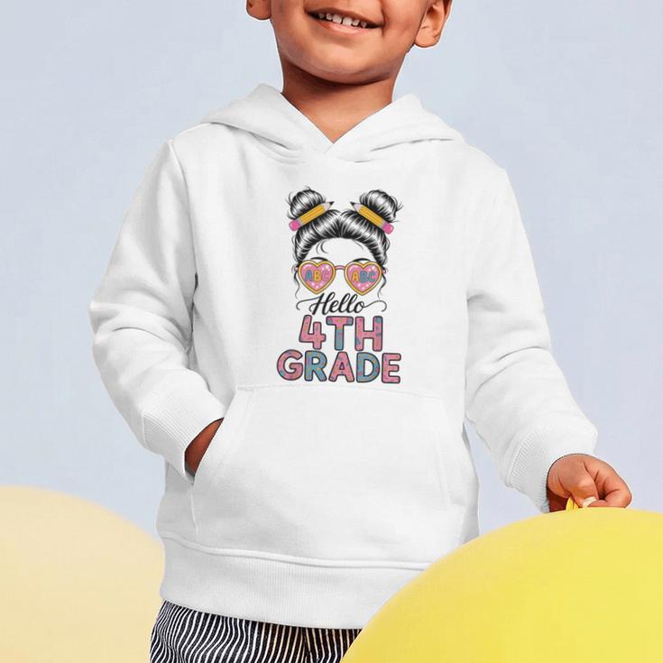 Hello 4th Grade Messy Bun Hair Back To School Girls Graphic Toddler Hoodie Hello 4th Grade Messy Bun Hair Back To School Girls Graphic Toddler Hoodie