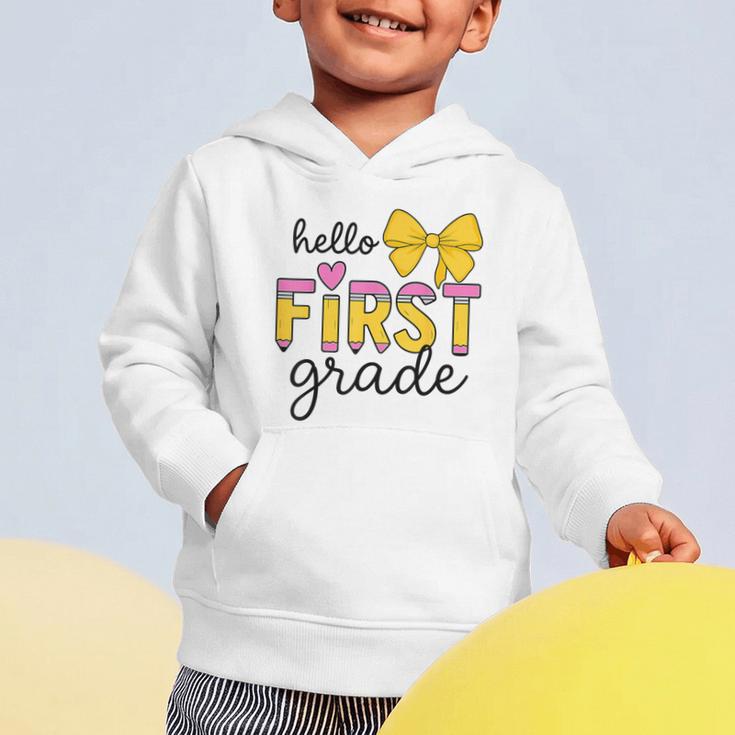 Hello First Grade For Girls Boys Cute Back To School Pencil Graphic Toddler Hoodie Hello First Grade For Girls Boys Cute Back To School Pencil Graphic Toddler Hoodie