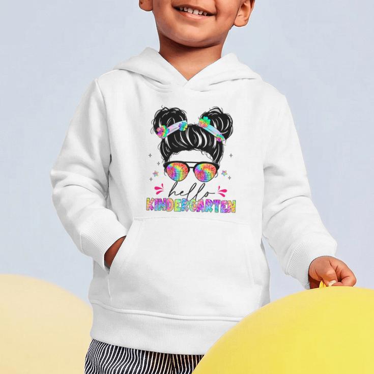 Hello Kindergarten Shirt Messy Bun Tie Dye Back To School Graphic Toddler Hoodie Hello Kindergarten Shirt Messy Bun Tie Dye Back To School Graphic Toddler Hoodie