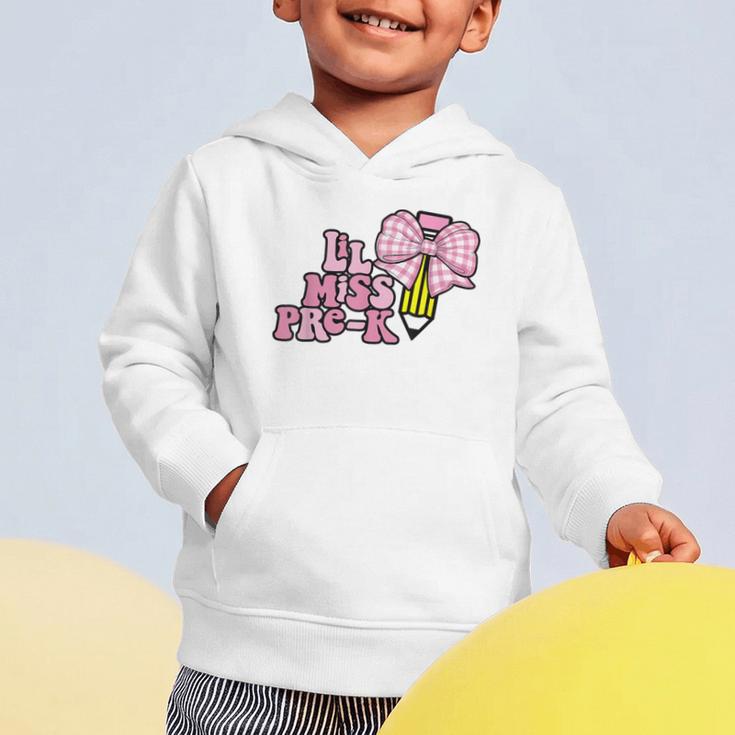 LiL Miss Pre-K Back To School Girls Coquette Bow First Day Graphic Toddler Hoodie LiL Miss Pre-K Back To School Girls Coquette Bow First Day Graphic Toddler Hoodie