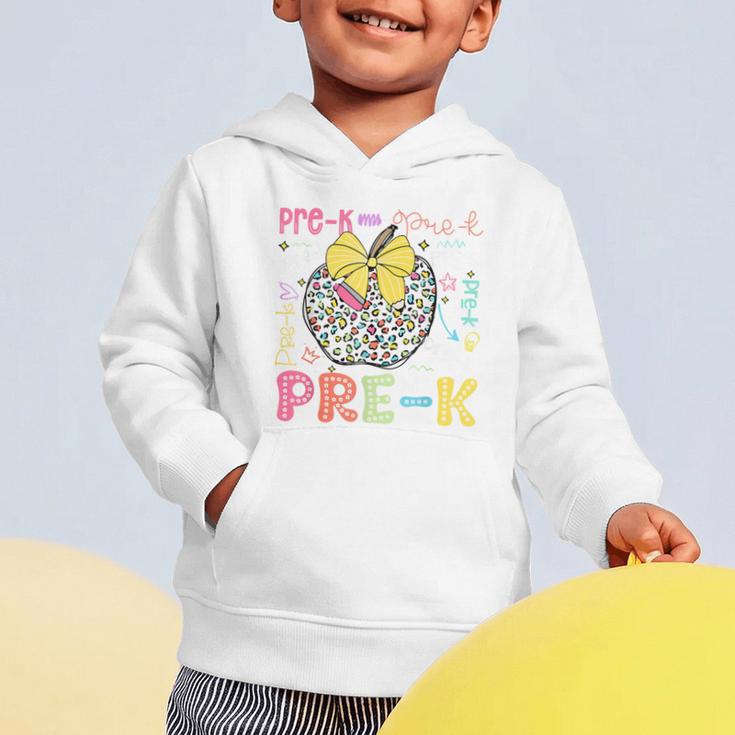 Pre-K Typography First Day Back To School Leopard Apple Graphic Toddler Hoodie Pre-K Typography First Day Back To School Leopard Apple Graphic Toddler Hoodie