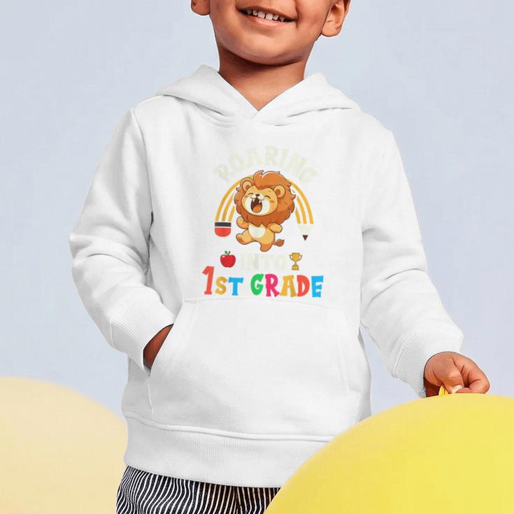 Roaring Into First Grade Lion 1st Grade Back To School Graphic Toddler Hoodie Roaring Into First Grade Lion 1st Grade Back To School Graphic Toddler Hoodie