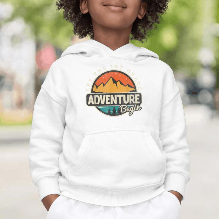 1st First Grade Shirt Adventure Begin Back To School Graphic Toddler Hoodie