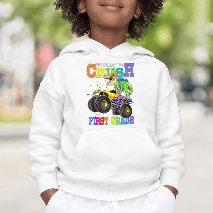 Back To School Boy Dinosaur I'm Ready To Crush First Grade Graphic Toddler Hoodie