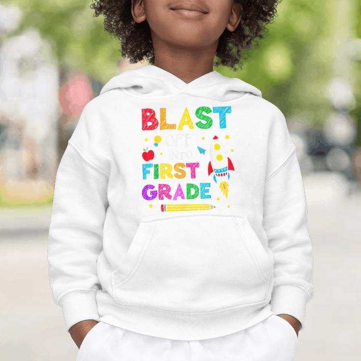 Blast Off Into First Grade Squad First Day Back To School Graphic Toddler Hoodie Blast Off Into First Grade Squad First Day Back To School Graphic Toddler Hoodie