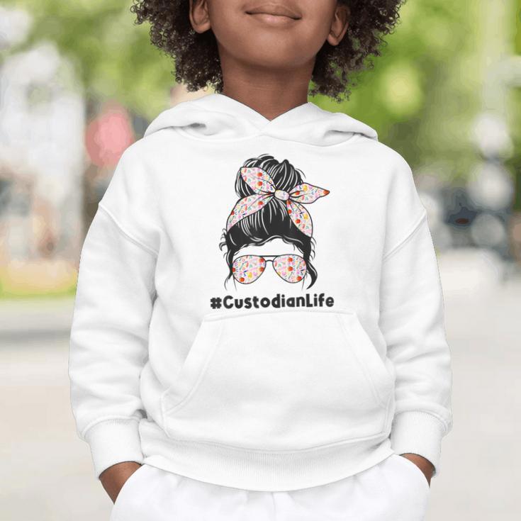 Custodian Life Messy Bun Hair Glasses Leopard Back To School Graphic Toddler Hoodie