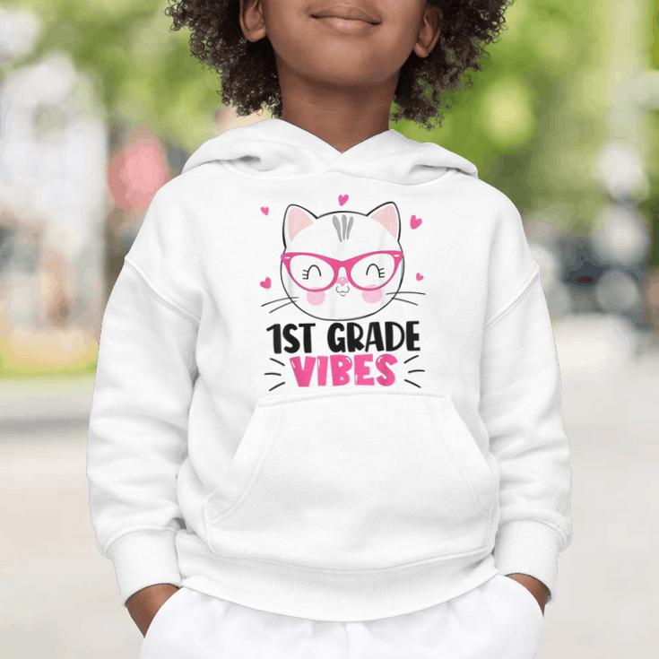 Cute 1st Grade Vibes Cat Kitten Lover Back To School Girls Graphic Toddler Hoodie