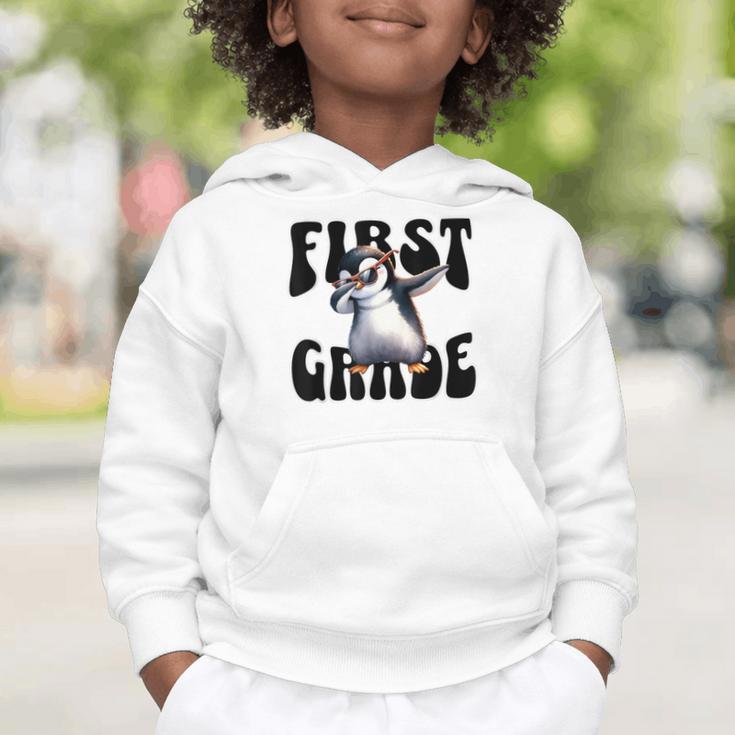 Cute Dabbing Penguin First Grade Back To School Graphic Toddler Hoodie Cute Dabbing Penguin First Grade Back To School Graphic Toddler Hoodie
