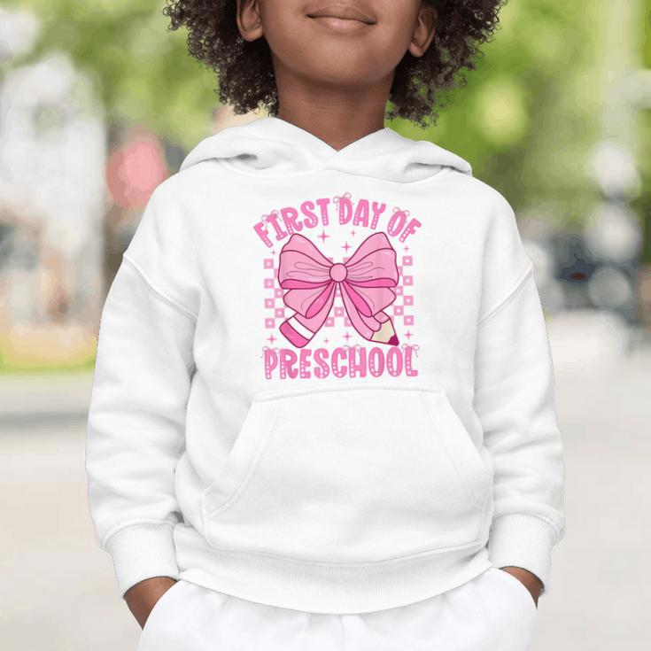 First Day Of Preschool Coquette Bow Back To School Girls Graphic Toddler Hoodie First Day Of Preschool Coquette Bow Back To School Girls Graphic Toddler Hoodie