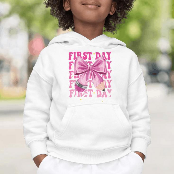 First Day Of School Girls Coquette Bow Back To School Performance Graphic Toddler Hoodie First Day Of School Girls Coquette Bow Back To School Performance Graphic Toddler Hoodie