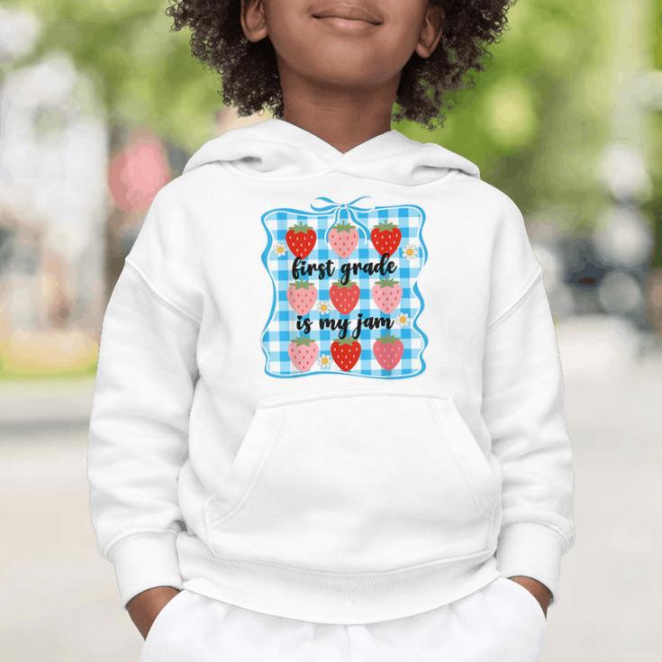 First Grade Is My Jam Strawberry 1st Grade Back To School Graphic Toddler Hoodie First Grade Is My Jam Strawberry 1st Grade Back To School Graphic Toddler Hoodie
