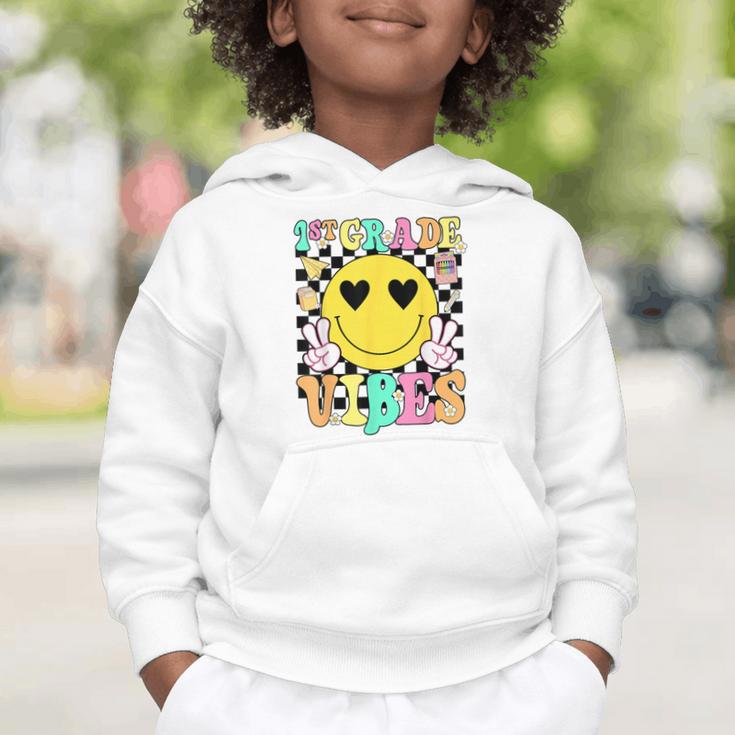Girls 1st Grade Vibes Smile Face Back To School First Grade Graphic Toddler Hoodie Girls 1st Grade Vibes Smile Face Back To School First Grade Graphic Toddler Hoodie