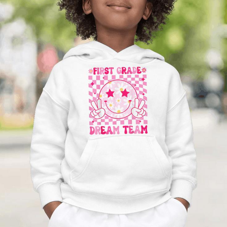 Groovy First Grade Dream Team Back To School 1st Grade Squad Graphic Toddler Hoodie Groovy First Grade Dream Team Back To School 1st Grade Squad Graphic Toddler Hoodie