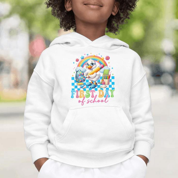 Happy First Day Of School Goose Cute Duck Back To School Graphic Toddler Hoodie