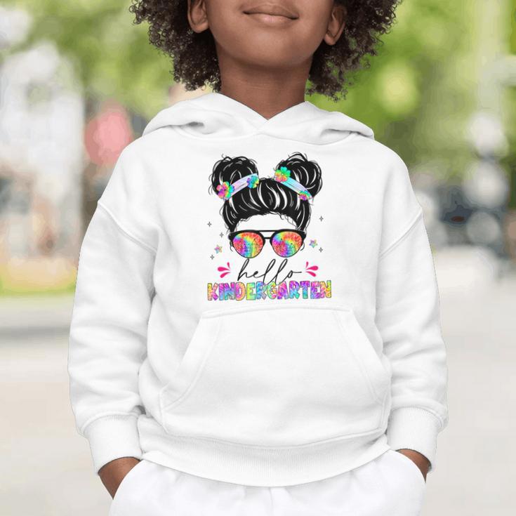 Hello Kindergarten Shirt Messy Bun Tie Dye Back To School Graphic Toddler Hoodie Hello Kindergarten Shirt Messy Bun Tie Dye Back To School Graphic Toddler Hoodie